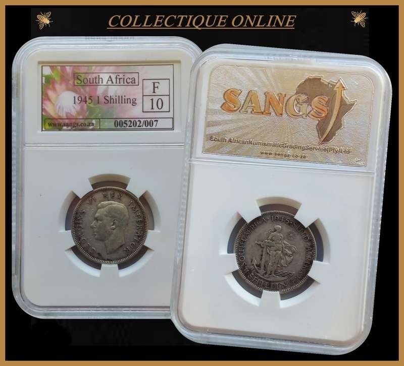 1945 : UNION S. A : 1 SHILLING : RARE IN HIGH GRADE  VERY LOW Minted 54.266 : GRADED by S.A.N.G.S.