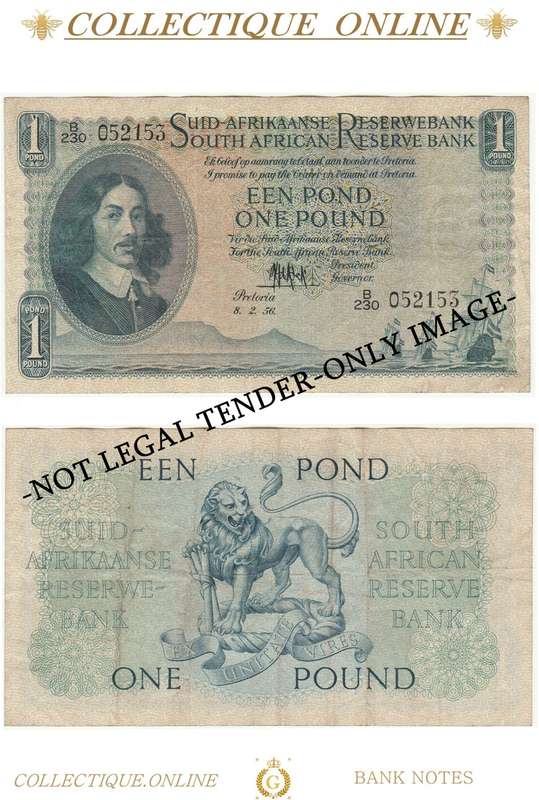 S. A. Bank Note : EEN POND/ONE POUND :  M. H. DE KOCK : DATE: 8. 2. 56. : THIRD ISSUE.