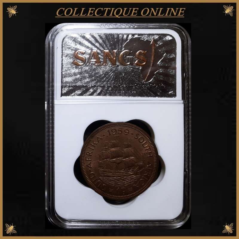 1959 : UNION of SOUTH AFRICA : 1 PENNY : GRADED COIN in MS 61 : GRADED by S.A.N.G.S. As Per Photo.