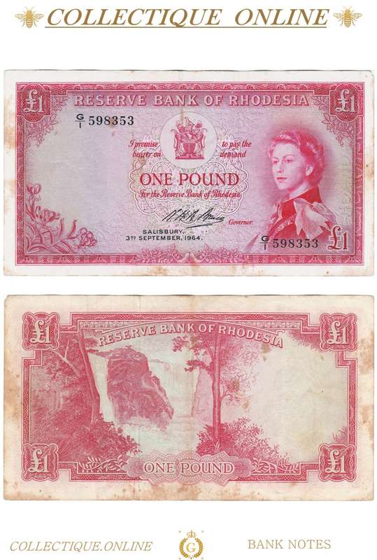1964 RES. BANK OF RHODESIA : ONE POUND : SALISBURY 3RD SEPTEMBER 1964 : CIRC. NOTE, RARE TO FIND.