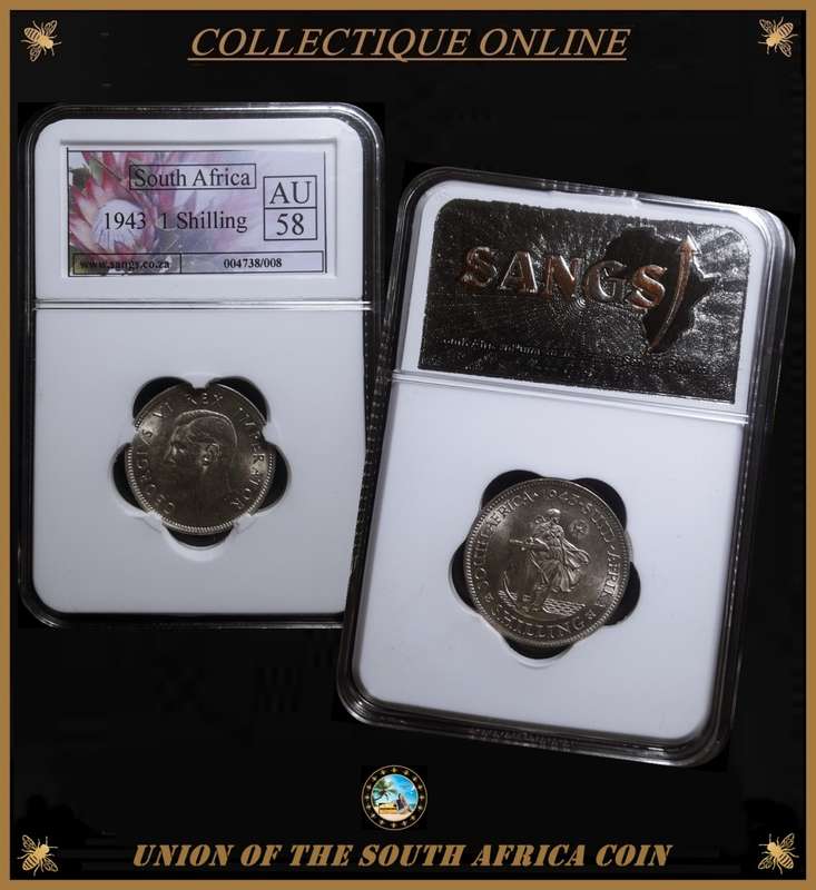 1943 : Union of S. A. : 1 SHILLING : EXCELLENT COIN GRADED :  in AU 58 : GRADED by S.A.N.G.S.