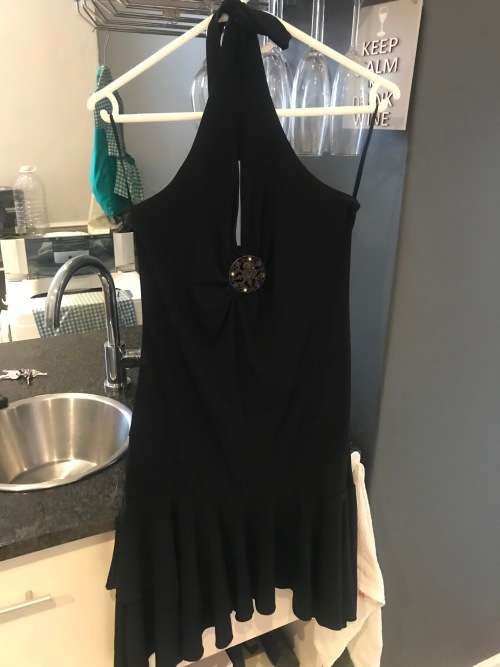 Black Halter Neck Cocktail Dress with Jewel Detail & Ruffle Hem
