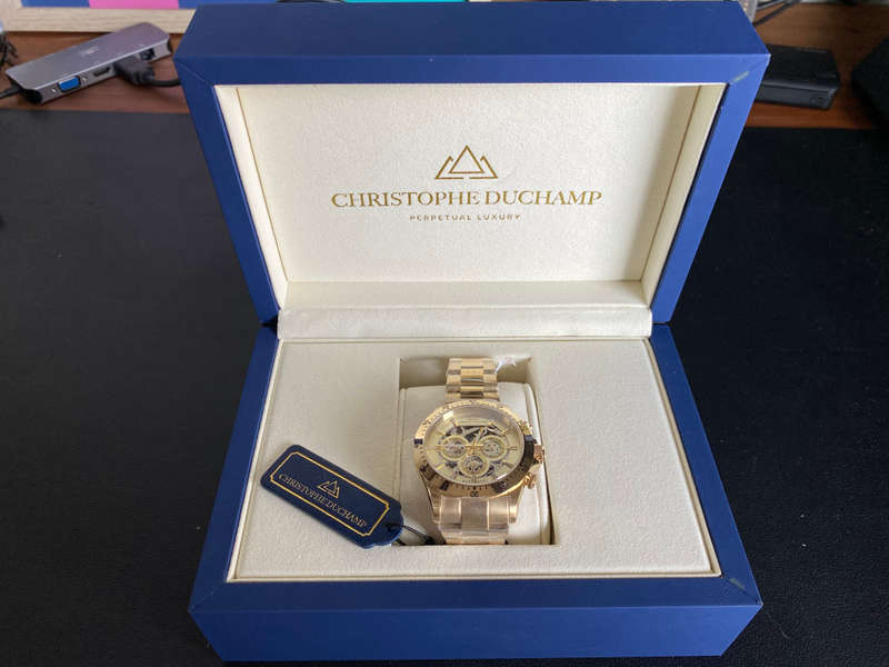 *RARE* Christophe Duchamp Grand Mont Automatic Gold/Sunray White Time Piece