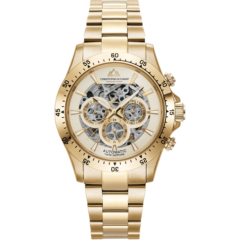 *RARE* Christophe Duchamp Grand Mont Automatic Gold/Sunray White Time Piece