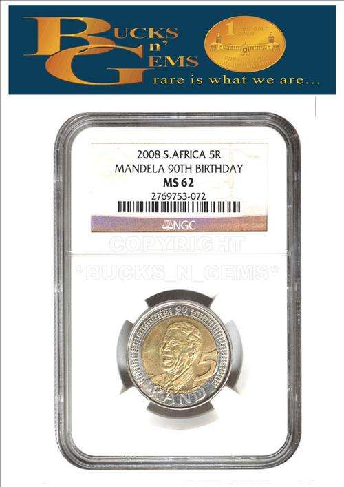 2 AVAILABLE *MS62* *2008 MANDELA 90TH BIRTHDAY MS62 R5 COIN -NGC GRADED RARE GRADE