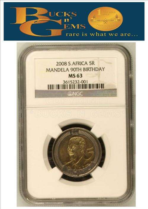 **BUCKSNGEMS 2ND BIRTHDAY SPECIAL *MS63* *2008 MANDELA 90TH BIRTHDAY MS63 R5 COIN -NGC GRADED