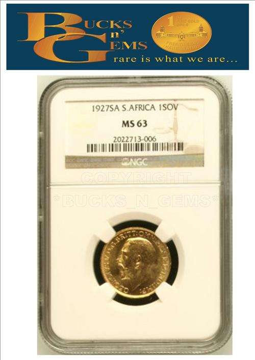 **1927 MS63** 1927 UNION 1 SOVEREIGN ** MS63 ** - NGC GRADED RARETY VALUE HIGH