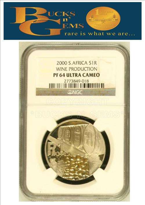 **PF64 UC** 2000 S1R PROTEA SILVE R1  ** WINE **--PF64 ULTRA CAMEO*-NGC GRADED RARE COIN VALUE R3500