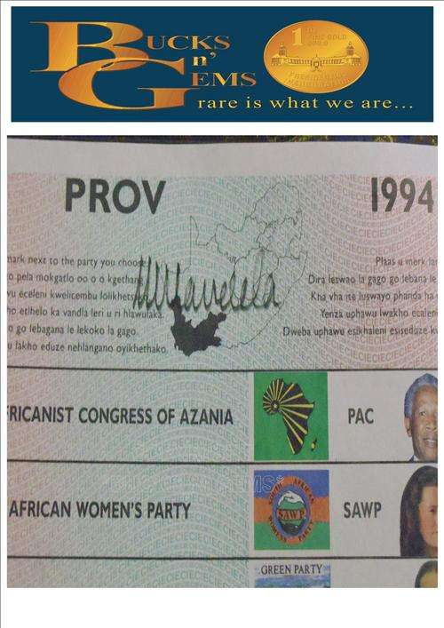 **CERTIFIED-SIGNED BALLOT**1994 INAUGURATION -MANDELA SIGNED BALLOT--ORIGINAL--SIGNATURE AND DATED