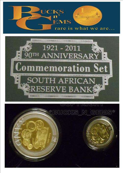2011 90TH ANNIVERSARY COMMEMORATIVE SET UNC R5 + SILVER R2 CROWN SARB-- SET BY SAMINT
