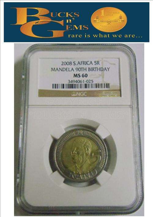 **MANDELA MS60 ** 2008 MANDELA 90TH BIRTHDAY R5 **MS60**----RARE GRADE POP 18