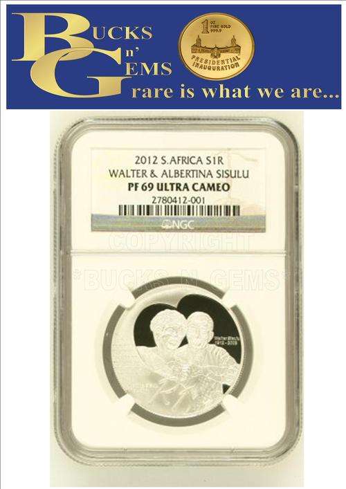 NEW RELEASE PF69 ** W & A .SISULU ** 2012 SILVER R1 " PRTOEA -PF69 UC"  WALTER AND ALBERTINA SISULU