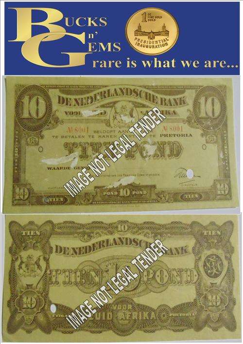 *RARE 1919 NOTE NEDERLANDS BANK - 10 POUNDS NOTE "ONLY ISSUE" VERY FINE CONDITION (FEW WORN AREAS)