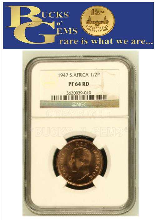 1947 UNION 1/2 PENNY ** PF64 RD **  -- NGC 3RD HIGHEST GRADED