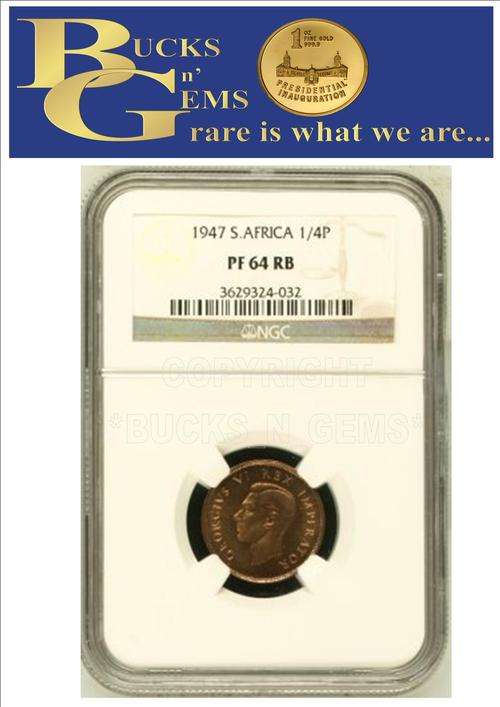 1947 UNION 1/4 PENNY FARTHING ** PF64 RB **  -- NGC 3RD HIGHEST GRADED