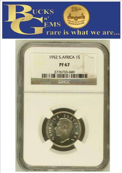FINEST ** PF67 ** 1952 UNION 1 SHILLING ** PF67 **- NGC HIGHEST GRADE PROOF