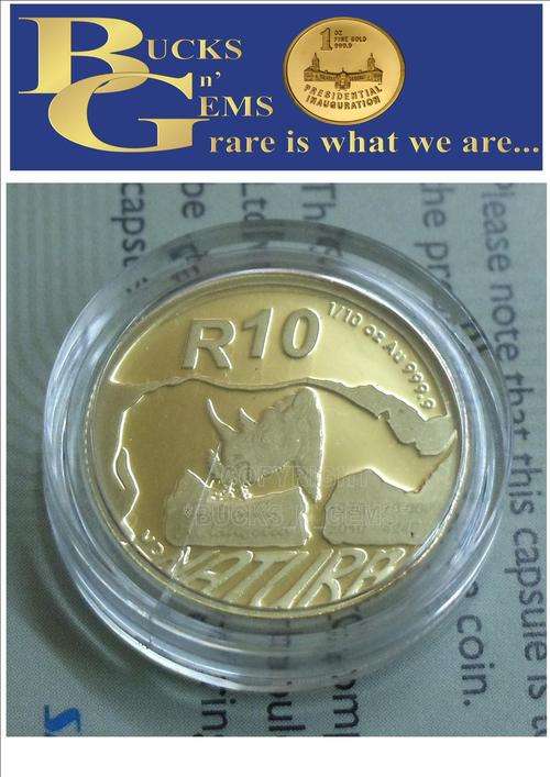 NATURA 1/10TH GOLD---2010 G10R NATURA BLACK RHINO 1/10TH GOLD IN SAMINT BOX +CERTIFICATE