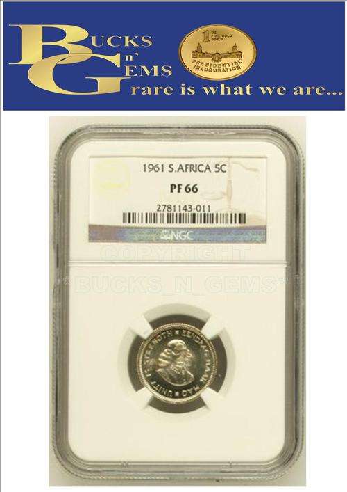 1961 REPUBLIC OF SA - 5 CENT - PF66 - NGC 3RD HIGHEST GRADED