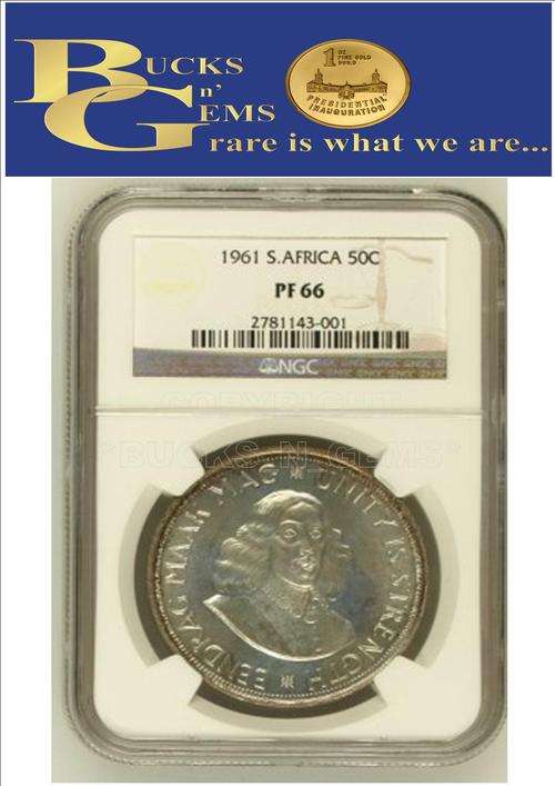 1961 REPUBLIC OF SA - 50 CENT - PF66 - NGC 2ND HIGHEST GRADED