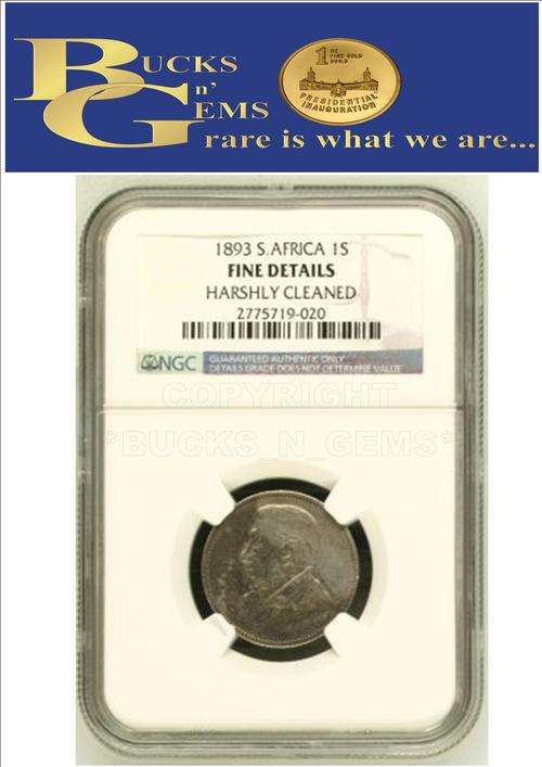 RAREST SHILLING - 1893 ZAR 1 SHILLING FINE - DETAILS - NGC GRADED RARETY - BOOK VALUE R3 000