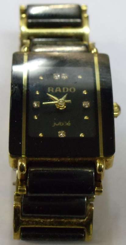 WELL USED RADO JUBILE WATCH - BLACK AND GOLD - USED