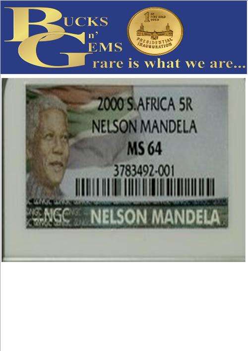 **LIMITED EDITION** 2000 MANDELA SMILE R5 COIN MS64 - NGC GRADED 2000 R5 MOST RARE R5