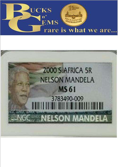 LIMITED EDITION **MS61**MOST RARE* 2000 MANDELA SMILE R5 COIN MS61 -NGC GRADED 2000 R5 MOST RARE R5