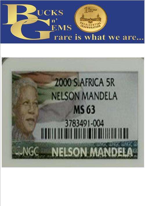 **LIMITED EDITION* 2000 MANDELA SMILE R5 COIN MS63 - NGC GRADED 2000 R5 MOST RARE R5