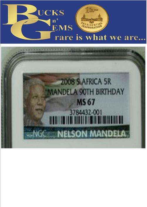 LIMITED EDITION** MS67 * 2008 MANDELA 90TH BIRTHDAY MS67 R5 COIN - NGC GRADED