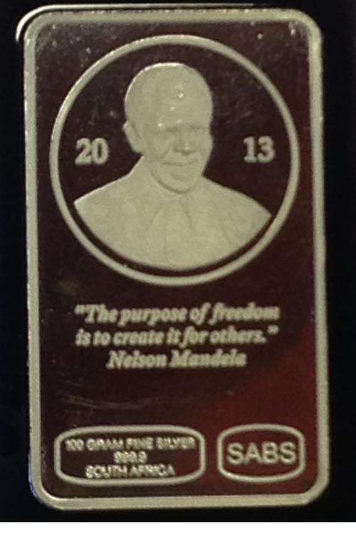 MANDELA 100 GRAM PURE 999 SILVER BAR - HOUSE OF MANDELA ROYAL AFRICAN MINT
