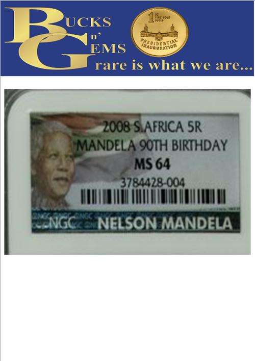 LIMITED EDITION *MS64* *2008 MANDELA 90TH BIRTHDAY MS64 R5 COIN -NGC GRADED