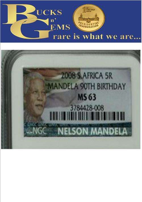 LIMITED EDITION *MS63* *2008 MANDELA 90TH BIRTHDAY MS63 R5 COIN -NGC GRADED