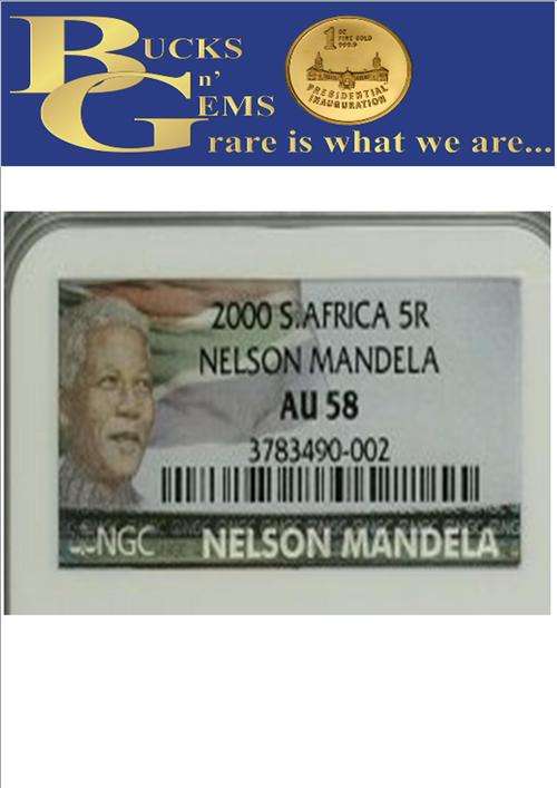 *LIMITED EDITION* 2000 MANDELA SMILE R5 COIN AU58 -NGC GRADED 2000 R5 MOST RARE R5