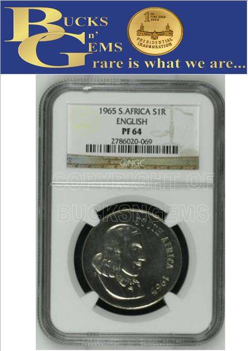 1965 REPUBLIC OF SA - SILVER R1 - PF64 - ENGLISH - NGC GRADED