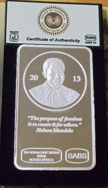 MANDELA 100 GRAM PURE 999 SILVER BAR - HOUSE OF MANDELA ROYAL AFRICAN MINT