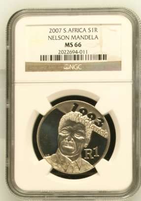 **UNC MS66 ** 2007 S1R SILVER  ** MANDELA PEACE PRIZE ** MS66 * NGC HIGH GRADE - RARE IN UNC
