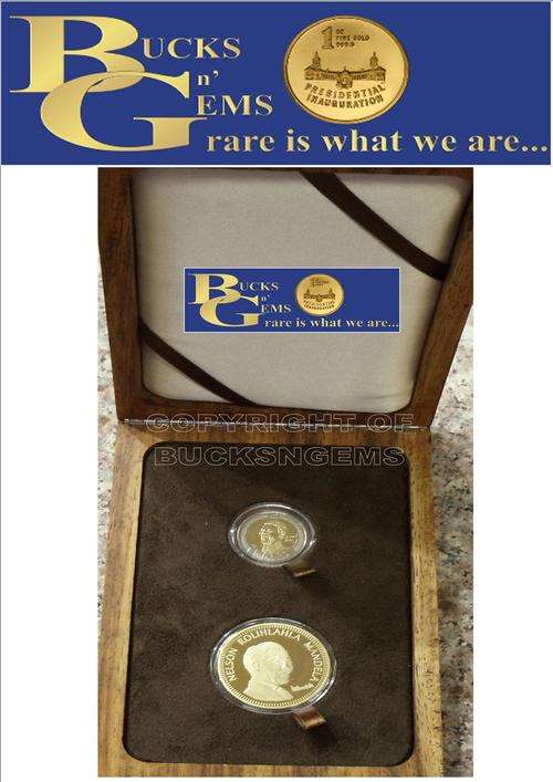 MANDELA 95TH BIRTHDAY SET - SIGNED MEDAL 24KT GOLD PLATED PLUS A 2008 MANDELA 90TH BIRTHDAY UNC R5