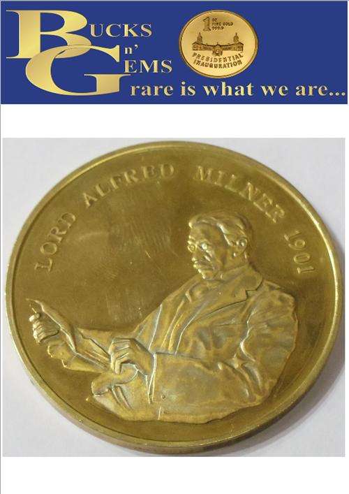 RARE 925 SILVER - GOLD PLATED GESKIEDENIS IN BEELD AFRIKANERS MEDALLIONS *LORD ALFRED  * 45/60 -37gr
