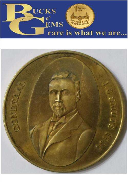 RARE 925 SILVER - GOLD PLATED GESKIEDENIS IN BEELD AFRIKANES MEDALLIONS * JC SMUTS * 48/60 -37gr
