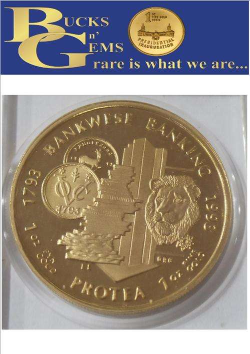 ORIGINAL SAMINT ISSUE - 1993 PROTEA BANKIING 1oz GOLD COIN - 22KT GOLD SLABED - GRC MINT 356 OF 500