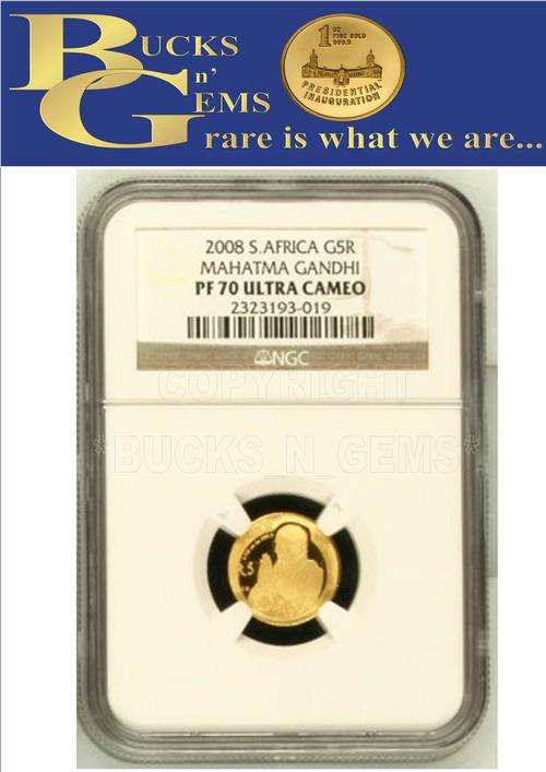 PF70 UC - 2008 G1R PROTEA GHANDI 1/10THoz GOLD - PF70 ULTRA CAMEO - NGC GRADED FINEST KNOWN