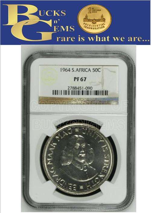 2ND FINEST KNOWN - 1964 RSA 50 CENT ** PF67 ** - NGC GRADED - HIGH HERNS VALUE- ONLY 1 IN PF68