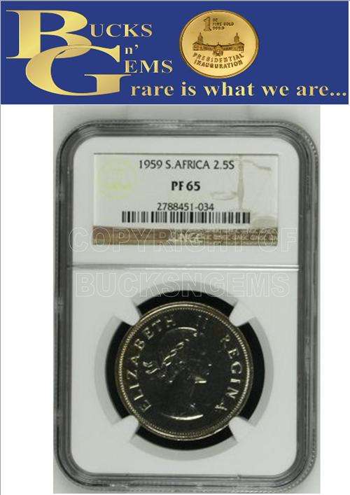1959 UNION 2 1/2 SHILLING ** PF65 ** NGC GRADED RARE IN ANY GRADE