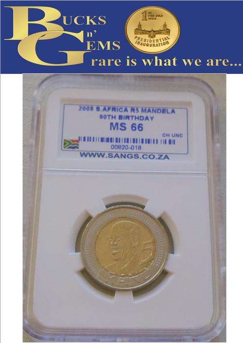 *MS66** --2008 MANDELA 90TH BIRTHDAY MS66 R5 COIN - SANGS GRADED