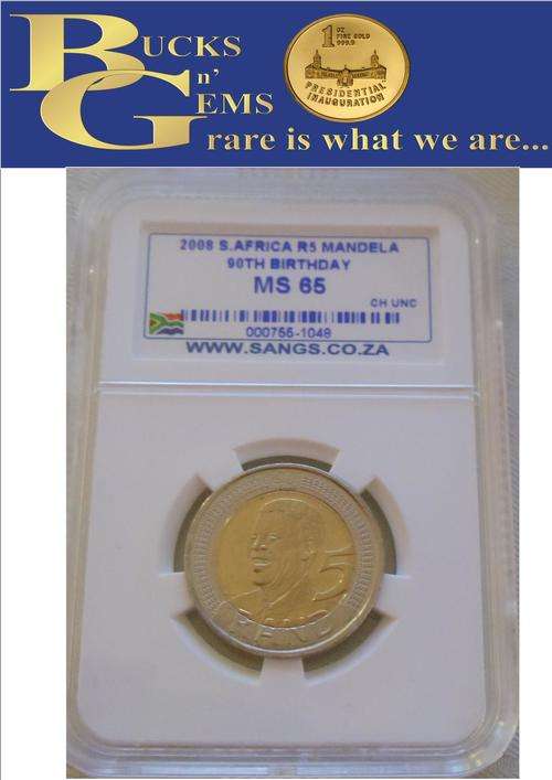*MS65 ** --2008 MANDELA 90TH BIRTHDAY MS65 - R5 COIN - SANGS GRADED