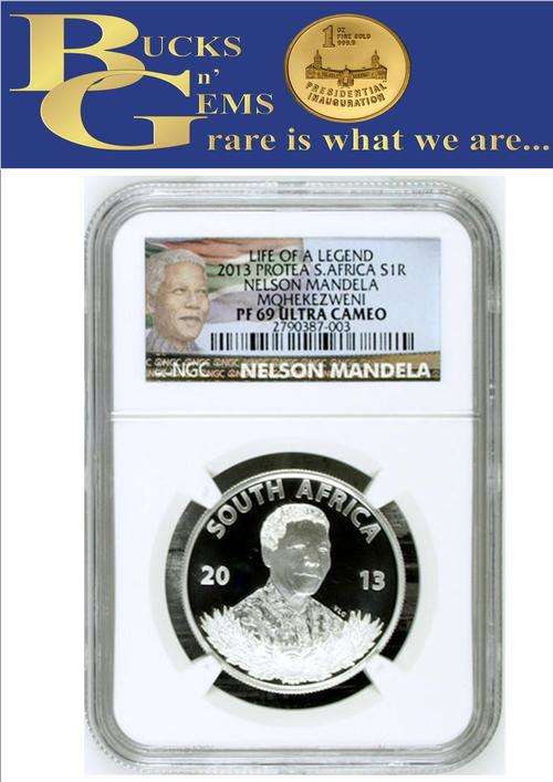 2013 PROTEA SILVER 1 RAND PROOF - LIFE OF A LEGEND * NELSON MANDELA * PF69 ULTRA CAMEO - NGC GRADED