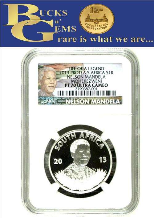 FINEST 2013 PROTEA SILVER 1 RAND - LIFE OF A LEGEND * NELSON MANDELA * PF70 ULTRA CAMEO - NGC GRADED