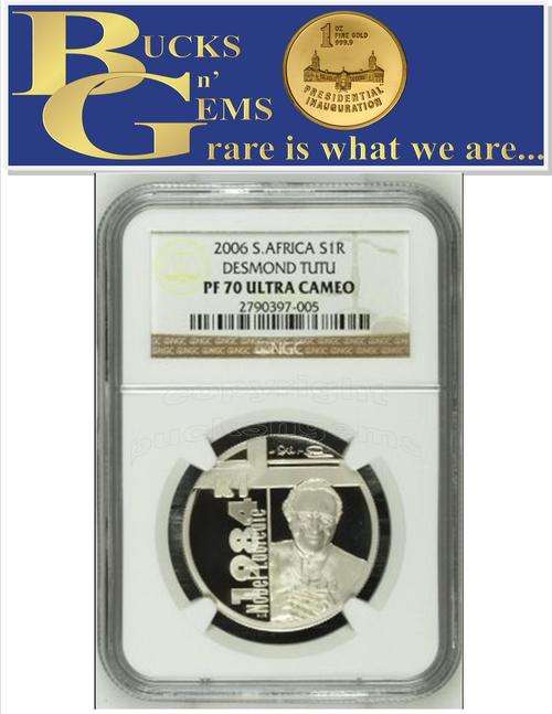 FINEST KNOWN **TUTU PF70 UC** 2006 PROTEA SILVER R1 BISHOP TUTU PF70 ULTRA CAMEO --NGC GRADED