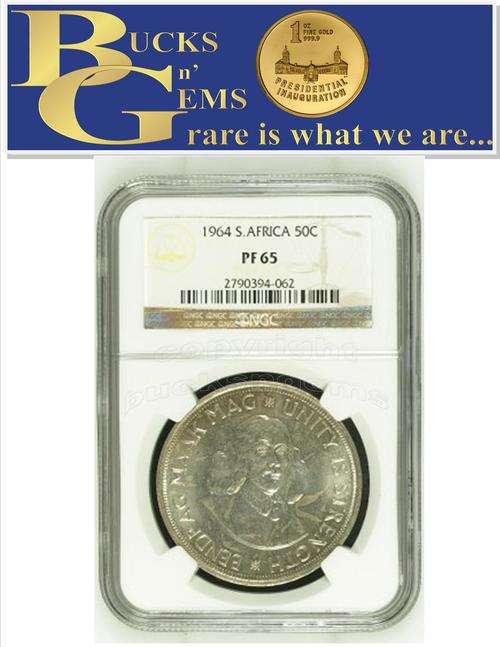 3rd FINEST KNOWN 1964 RSA 50 CENT ** PF65 ** - NGC GRADED - HIGH HERNS VALUE- ONLY 1 IN PF68