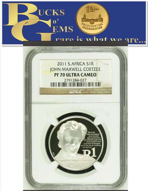 FINEST KNOWN - 2011 S1R PROTEA SILVER  **JM COETZEE* PF70 ULTRA CAMEO - NGC GRADED HIGHEST GRADE